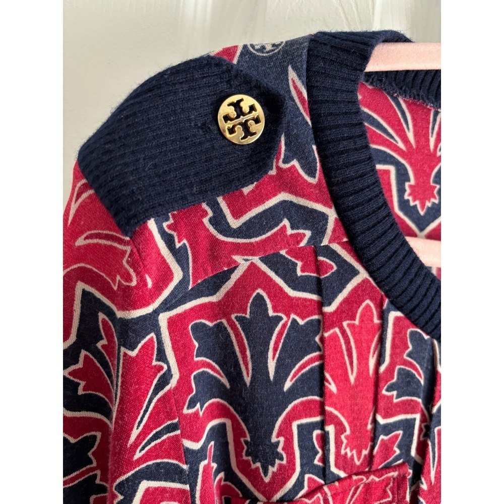 Tory Burch Truman Silk Blend Dress Small Magenta Navy Geometric Belted - Picture 4 of 11